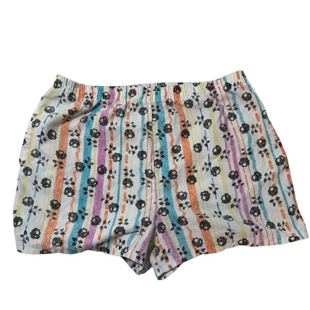 Vintage 90s Colorful Stripes Black Roses Boxer Shorts L